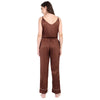 Women’s brown satin camisole and pajama set, silky soft and lightweight, perfect for bridesmaid pajamas, bridal party getting-ready outfits, and wedding morning gifts. Features adjustable-strap V-neck cami with matching satin pants for a luxe, comfortable fit. Ideal for U.S. shoppers looking for premium satin sleepwear, loungewear sets, and bridal party pajama options.