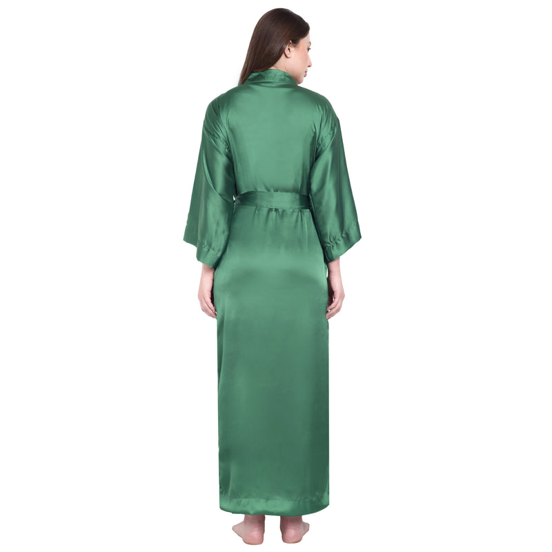 Green Satin Long Robe for Women