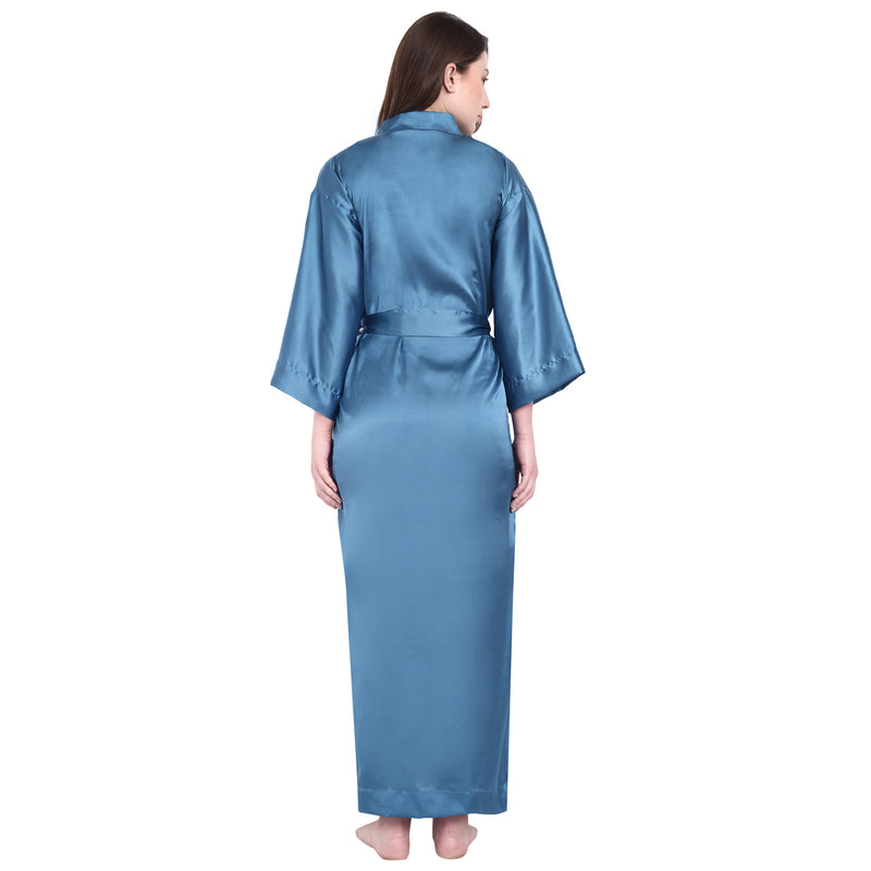 Blue Satin Long Robe for Women