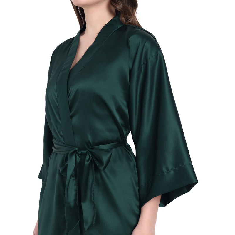 Green Satin Long Robe for Women