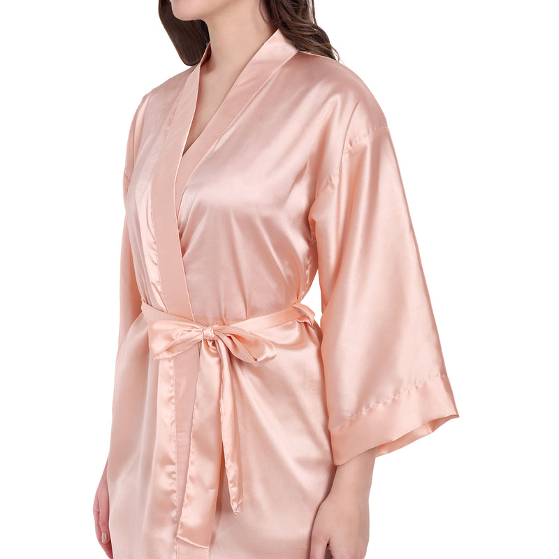 Light Pink  Satin Long Robe for Women