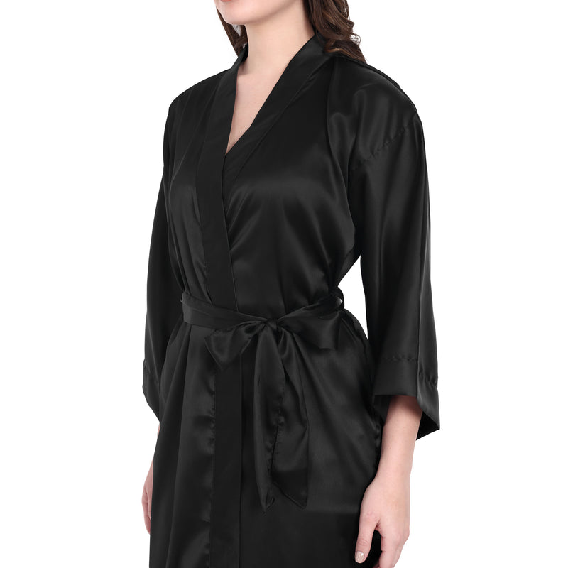 Black Satin Long Robe for Women