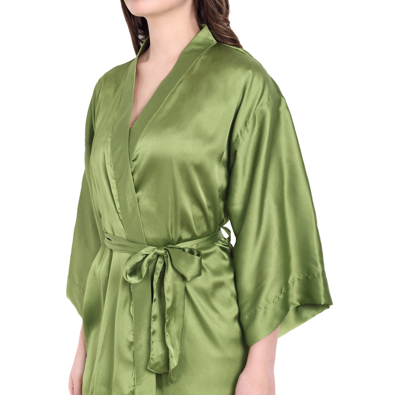 Green Satin Long Robe for Women