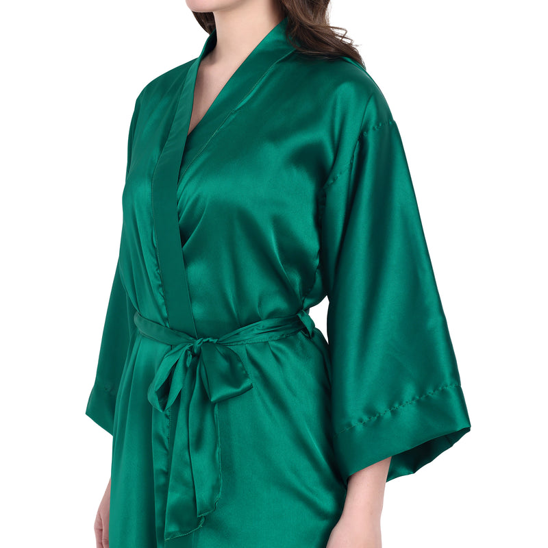 Green Satin Long Robe for Women