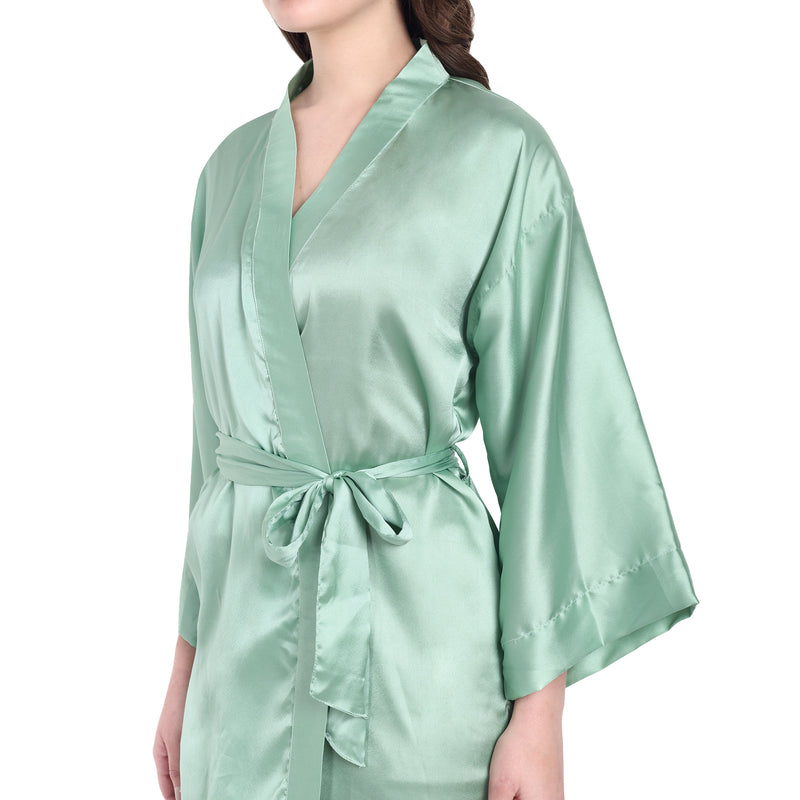 Sage Satin Long Robe for Women