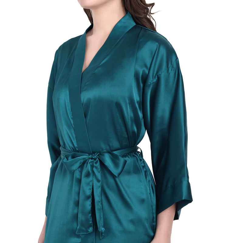 Dark Teal Satin Long Robe