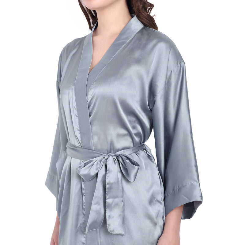 Silver Satin Long Robe for Women