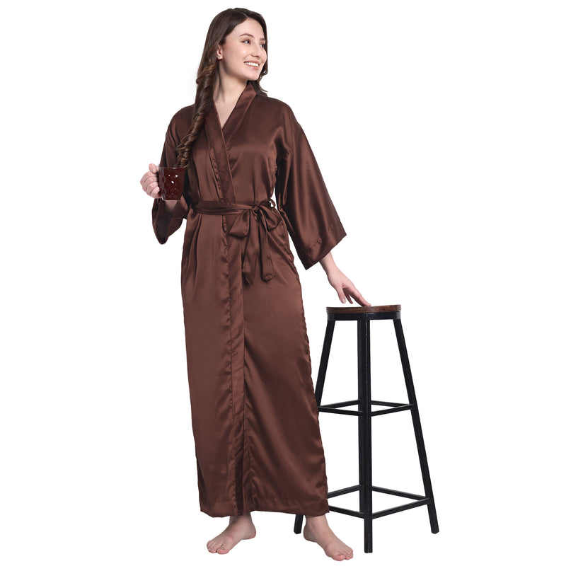 Brown Satin Long Robe for Women