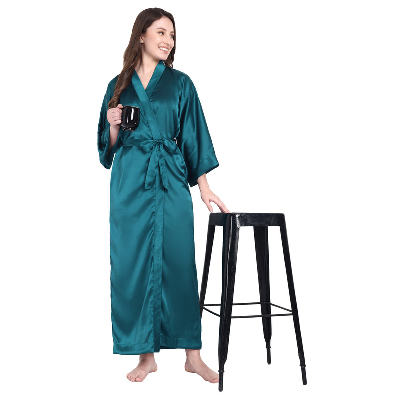 Blue Satin Long Robe for Women