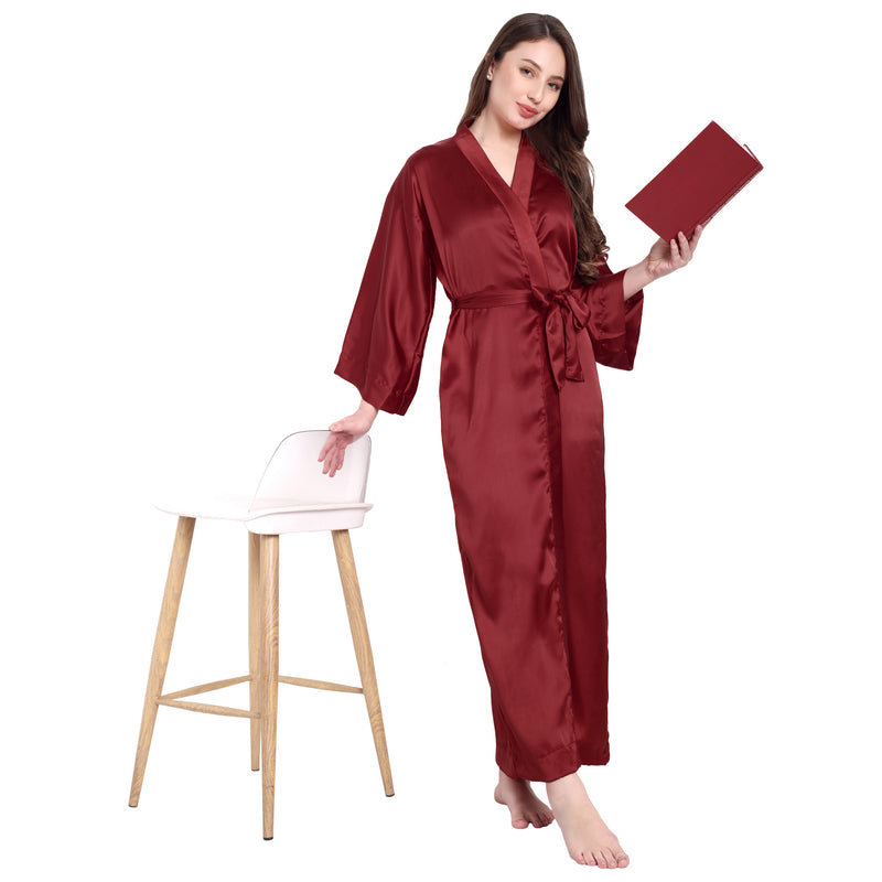 Maroon Satin Long Robe