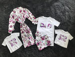 Floral-Themed Matching Maternity Family Outfit Set – Robe, Swaddle, Hat, Dad Tee & Big Sibling Shirt