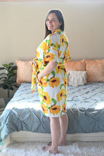 Sunflower Robe swaddle personalized hat with matching dad shirt