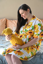 Sunflower Robe swaddle personalized hat with matching dad shirt