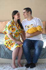 Sunflower Robe swaddle personalized hat with matching dad shirt