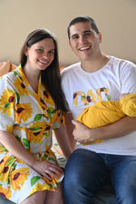 Sunflower Robe swaddle personalized hat with matching dad shirt