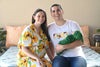 Sunflower Robe swaddle personalized hat with matching dad shirt