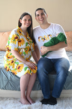 Sunflower Robe swaddle personalized hat with matching dad shirt