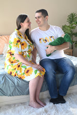 Sunflower Robe swaddle personalized hat with matching dad shirt