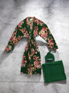 Green Floral Matching Maternity Family Outfit Set – Robe, Swaddle, Hat, Dad Tee & Big Sibling Shirt