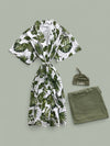 Palm Paradise Matching Maternity Family Outfit Set – Robe, Swaddle, Hat, Dad Tee & Big Sibling Shirt
