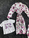 Floral-Themed Matching Maternity Family Outfit Set – Robe, Swaddle, Hat, Dad Tee & Big Sibling Shirt