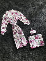 Floral-Themed Matching Maternity Family Outfit Set – Robe, Swaddle, Hat, Dad Tee & Big Sibling Shirt