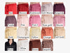 Satin pajama pants color chart featuring Red, Maroon, Rosewood, Dark Mauve, Burgundy, Purple, Pink, Pink-2, Rose Gold, Mauve, Gold, Champagne, Yellow, Orange, Dull Gold, Black, White Ivory, Brown, and Leopard—showing soft satin fabric and drawstring waist for bridesmaid pajamas and loungewear sets.