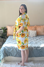 Robe swaddle personalized hat with matching dad shirt in sunflower with green swaddle