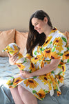 Robe swaddle personalized hat with matching dad shirt in sunflower