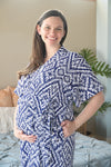 Robe swaddle personalized hat with matching dad shirt in Ikat with royal blue swaddle