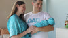 Blue Mozaic Robe swaddle personalized hat with matching dad shirt