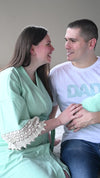 Mint Robe swaddle personalized hat with matching dad shirt