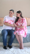 Pink Tie Dye Robe swaddle personalized hat with matching dad shirt