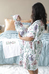 Organic Maternity robe, swaddle, hat and matching DAD shirt in Rabbits.
