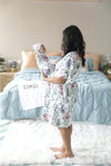 Organic Maternity robe, swaddle, hat and matching DAD shirt in Rabbits.