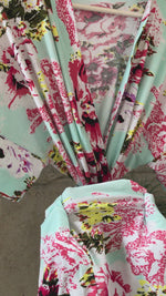 Aqua Floral Maternity robe and swaddle set boy. Mommy and me robe and swaddle set boy. In organic stretch cotton. Matching t-shirts available.