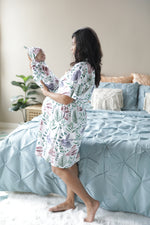 Organic Maternity robe, swaddle, hat and matching DAD shirt in Rabbits.