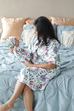 Organic Maternity robe, swaddle, hat and matching DAD shirt in Rabbits.