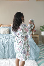 Organic Maternity robe, swaddle, hat and matching DAD shirt in Rabbits.