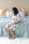 Organic Maternity robe, swaddle, hat and matching DAD shirt in Rabbits.