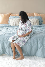 Organic Maternity robe, swaddle, hat and matching DAD shirt in Rabbits.
