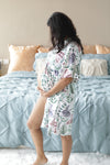 Organic Maternity robe, swaddle, hat and matching DAD shirt in Rabbits.
