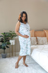 Olive leaves Nursing Nightgown with matching Pregnancy and Postpartum robe