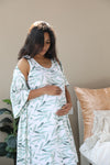 Olive leaves Nursing Nightgown with matching Pregnancy and Postpartum robe