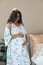 Olive leaves Nursing Nightgown with matching Pregnancy and Postpartum robe
