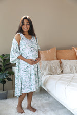 Olive leaves Nursing Nightgown with matching Pregnancy and Postpartum robe