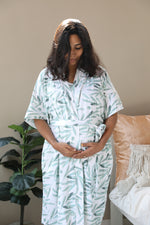 Olive leaves Nursing Nightgown with matching Pregnancy and Postpartum robe