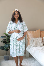 Olive leaves Nursing Nightgown with matching Pregnancy and Postpartum robe