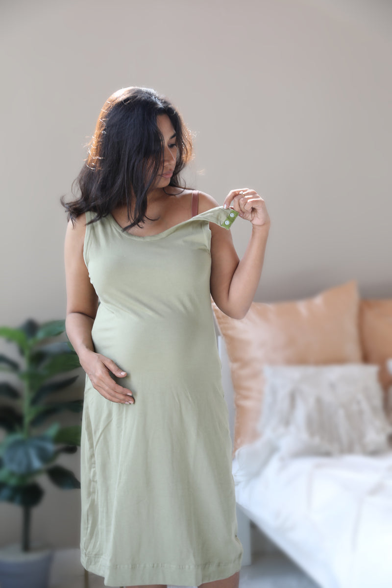 Olive Nursing Nightgown with matching Pregnancy and Postpartum robe.