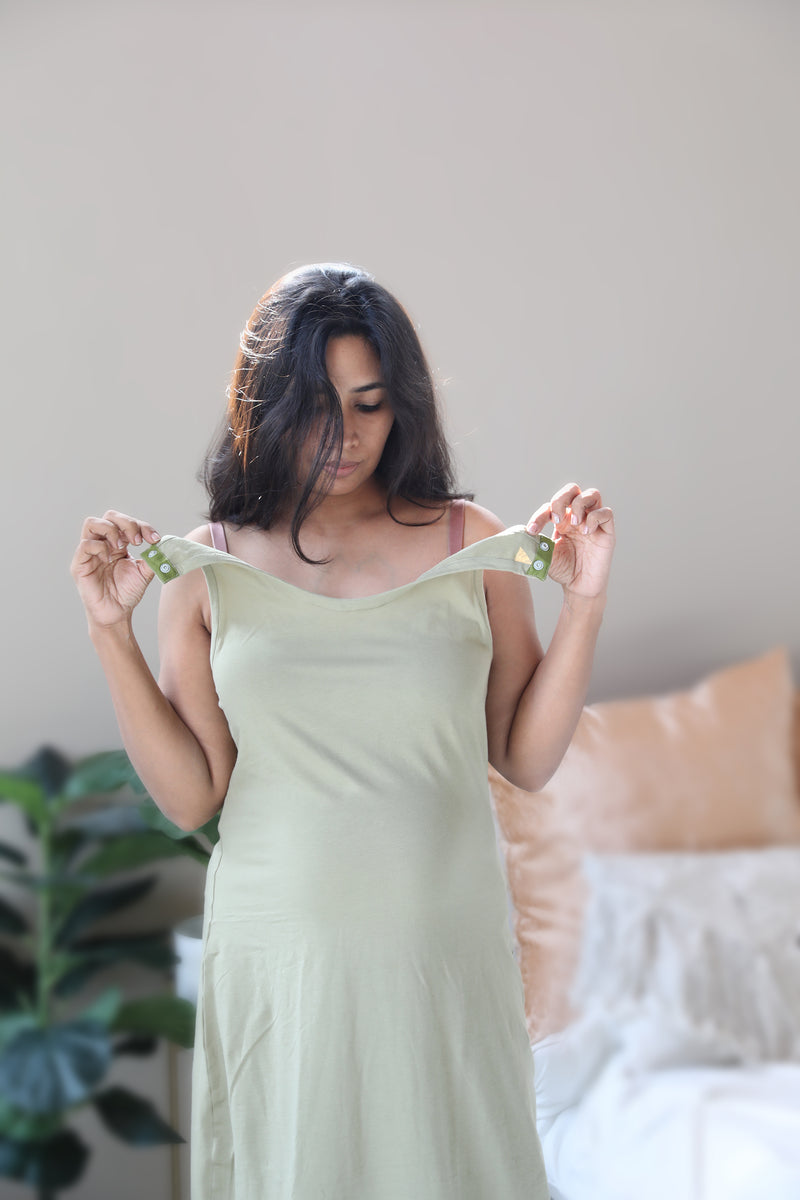 Olive Nursing Nightgown with matching Pregnancy and Postpartum robe.